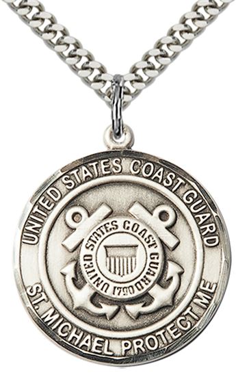 STERLING SILVER ST MICHAEL PENDANT ON A CHAIN - 1" x 7/8"